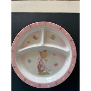 Vintage Precious Moments Plate Girl with Goose and Butterflies Pink Floral Trim‎